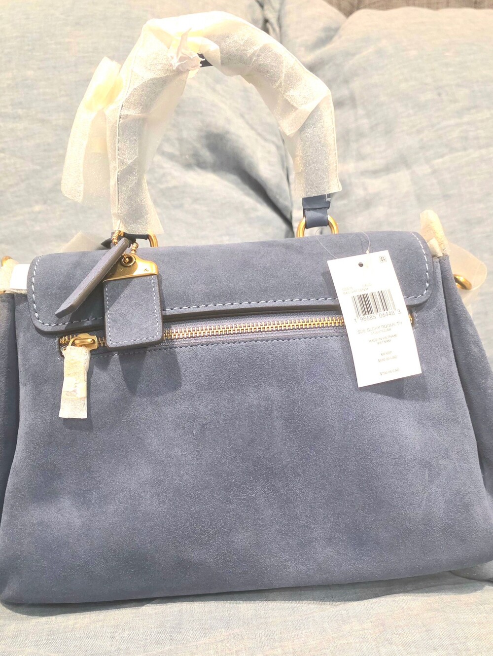 NWT Authentic Coach Blue Suede Top-Handle Rogue Satchel with Gold Hardware - Picture 3 of 9